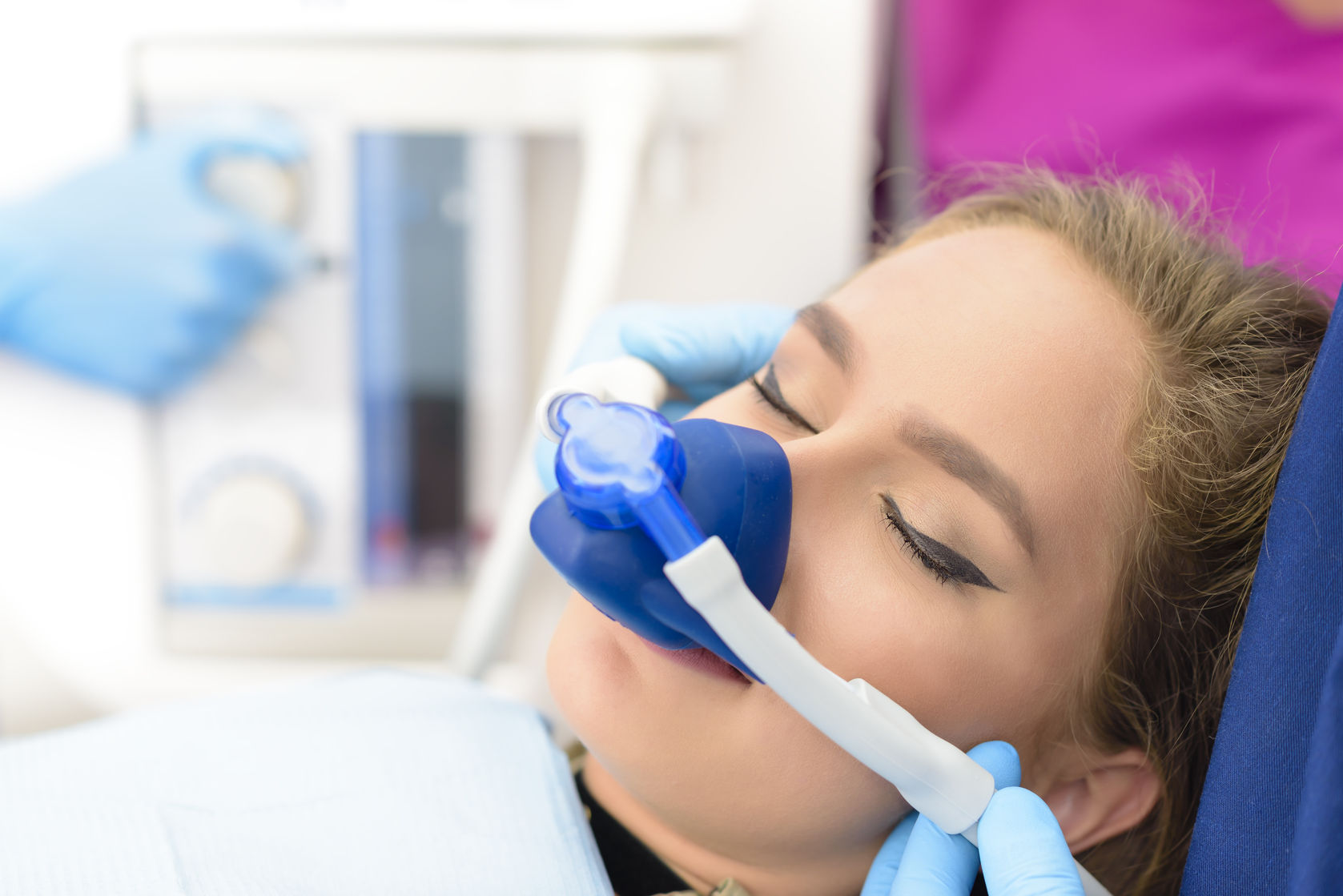 A woman getting inhalation sedation at st catharines dental