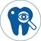Illustration of a tooth and a magnify glass to depict oral examinations